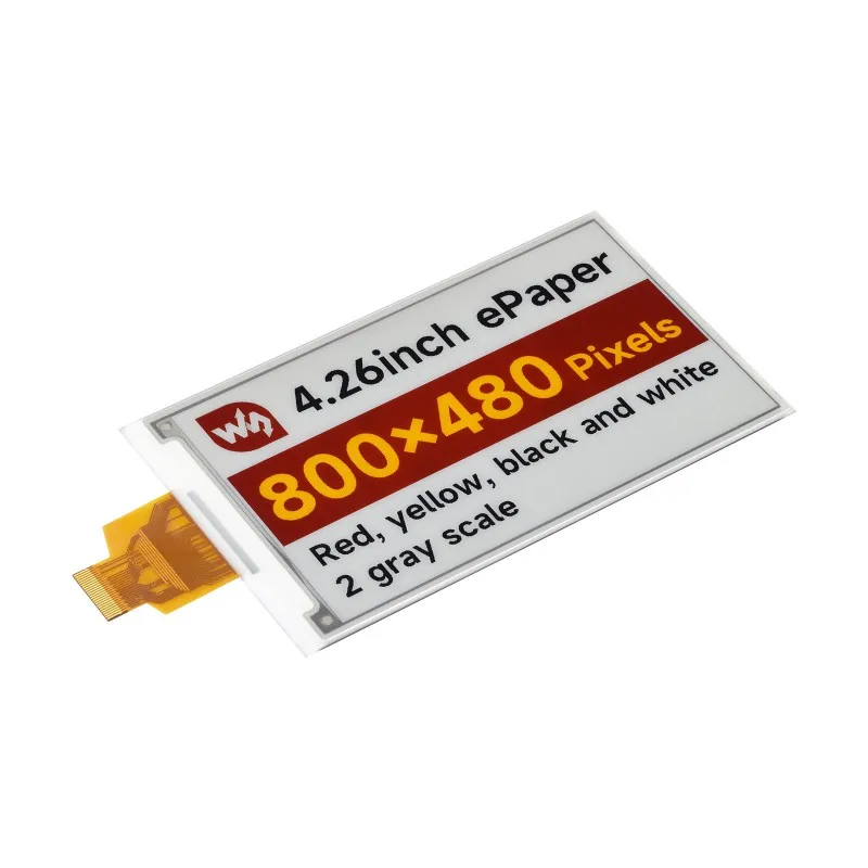 Waveshare 4.26inch E-Paper Display (G),800×480 Resolution,Red/Yellow/Black/White,SPI Communication Interface,Standard 40PIN GPIO