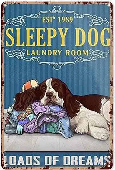 Vintage Metal Plaque Poster Springer Spaniel Dog Laundry Room Loads Of Dreams Retro Tin Sign Wall Decor Gift For Ba