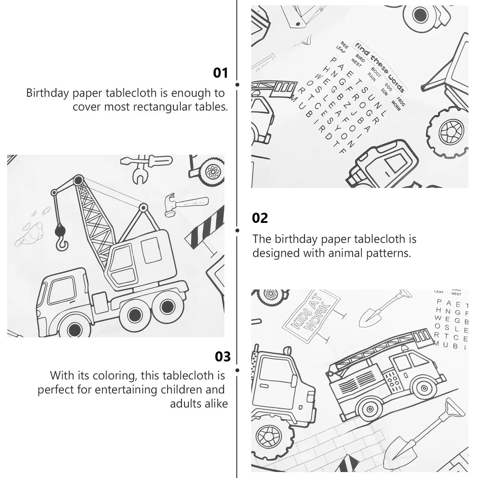 Engineering Car Theme Tablecloth 137x274cm Birthday Paper Home Dinner Protective Practical Long Use