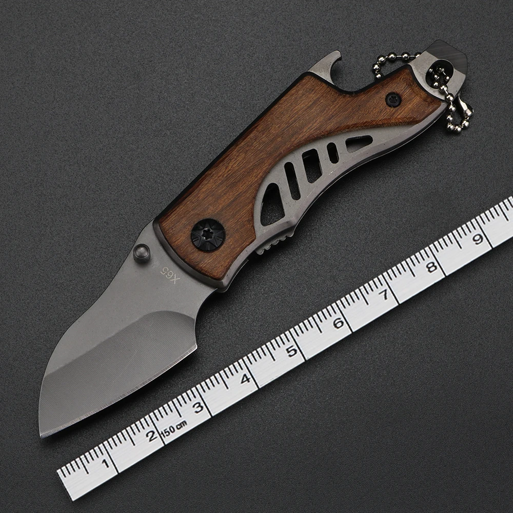 Mini Wooden Handle Outdoor Folding Knife Multi Energy Skill Knife EDC Tools Camping Survival Knife