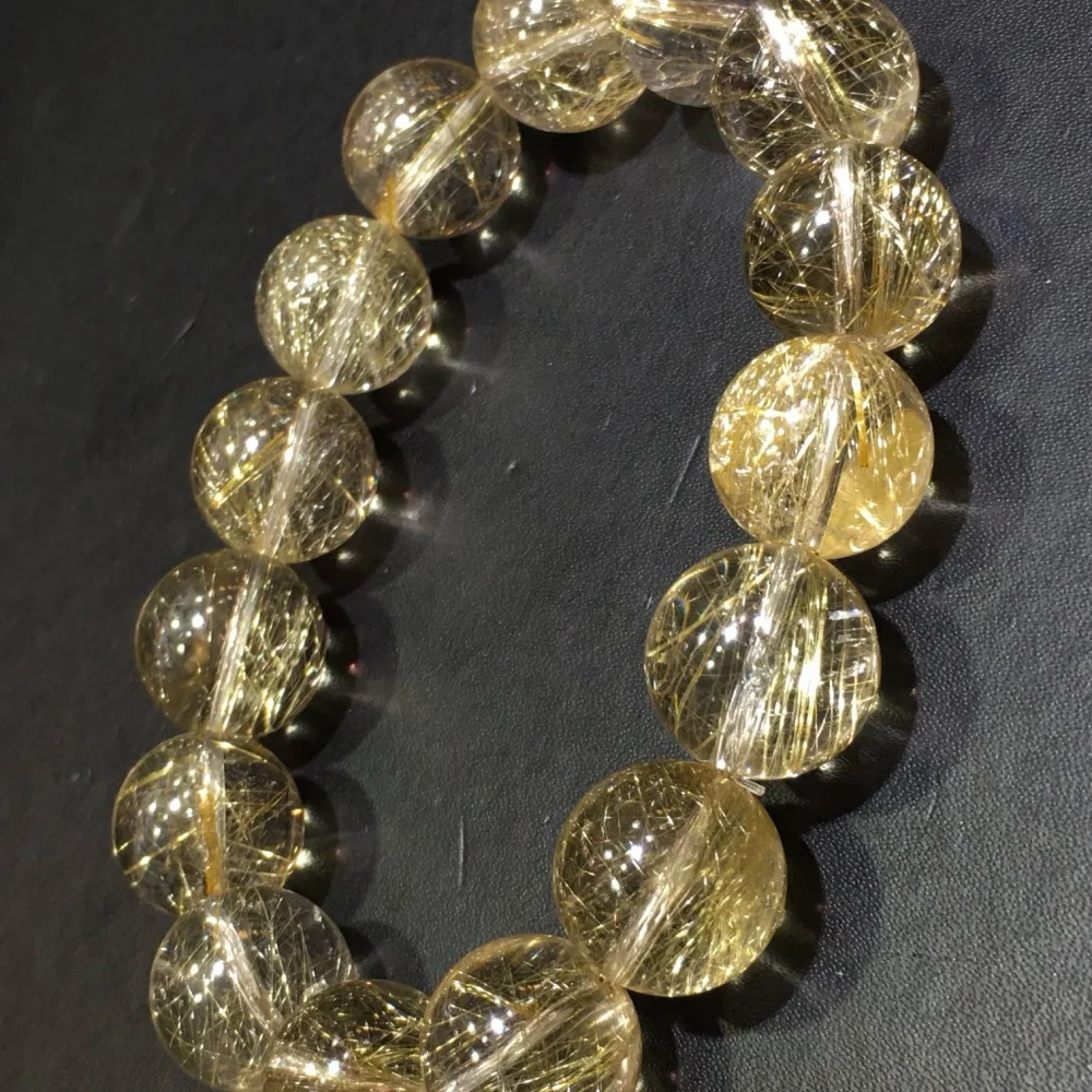 

14MM Natural Golden Hair Quartz Bead Bracelet Fashion Crystal Quartz Gemstone Jewelry Reiki Healing For Women Gift 1PCS