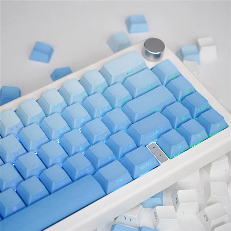 Frost Blue Dip Dyeing Gradient Doubleshot Side Light Transmission Keycaps PBT OEM Profile High CharacterFor Mechanical Keyboard