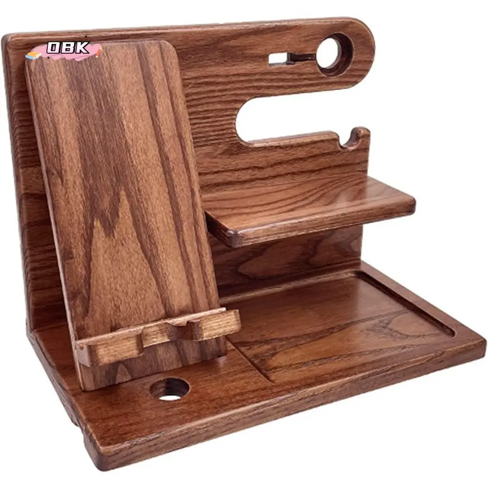 

Держатель для ключей из цельного дерева, зарядный держатель для телефона, экономия места, устойчивый дизайн с пазами, органайзер для часов, съемный настольный органайзер, прикроватная тумбочка