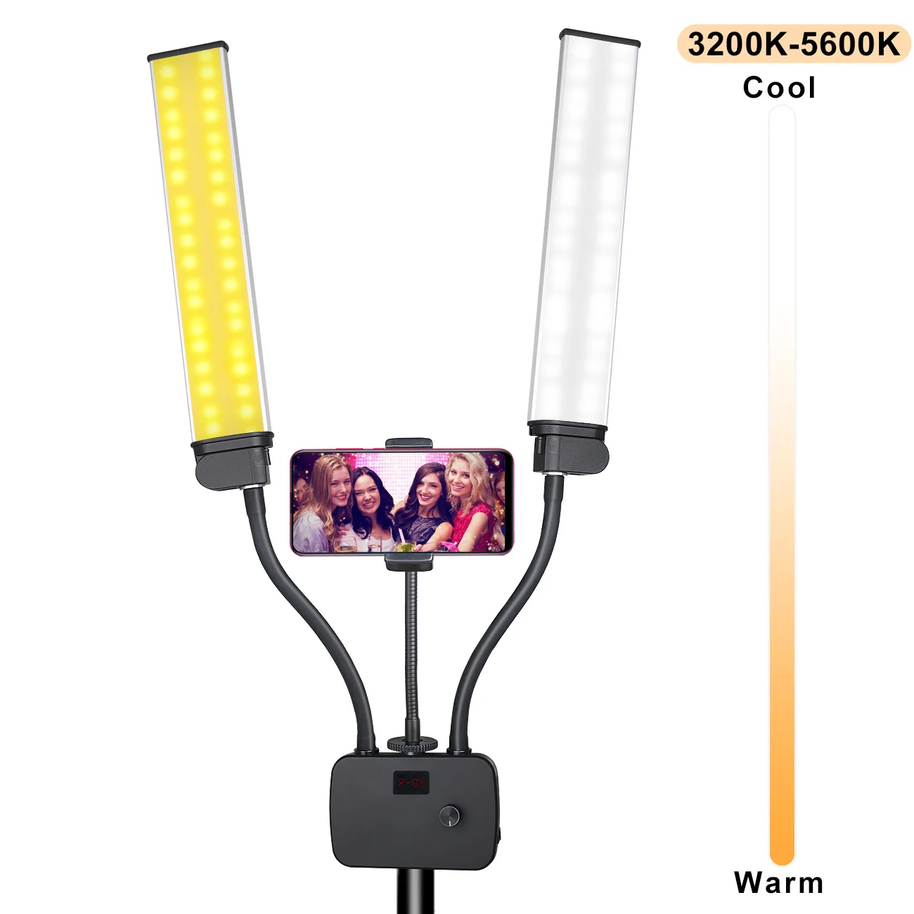 Flexible Double Arms LED Fill Light Beauty LED Video Lights 22INCH 3 Lighting Modes 45W Phone Holder for Live Streaming