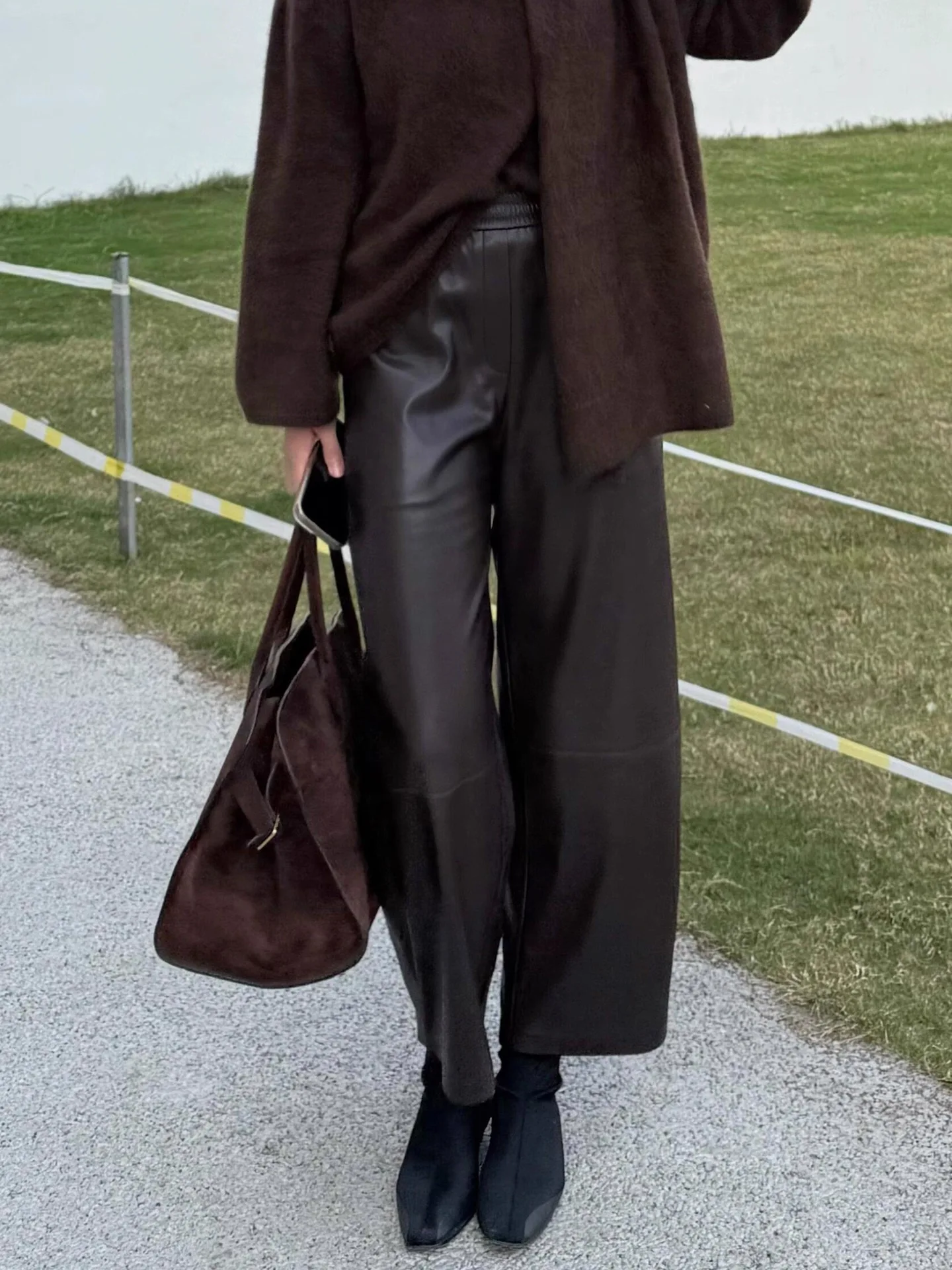 

Свободные кожаные брюки с высокой талией и широкими штанинами для женщин, осенне-зимняя новинка, удобные и модные брюки длиной 7/8