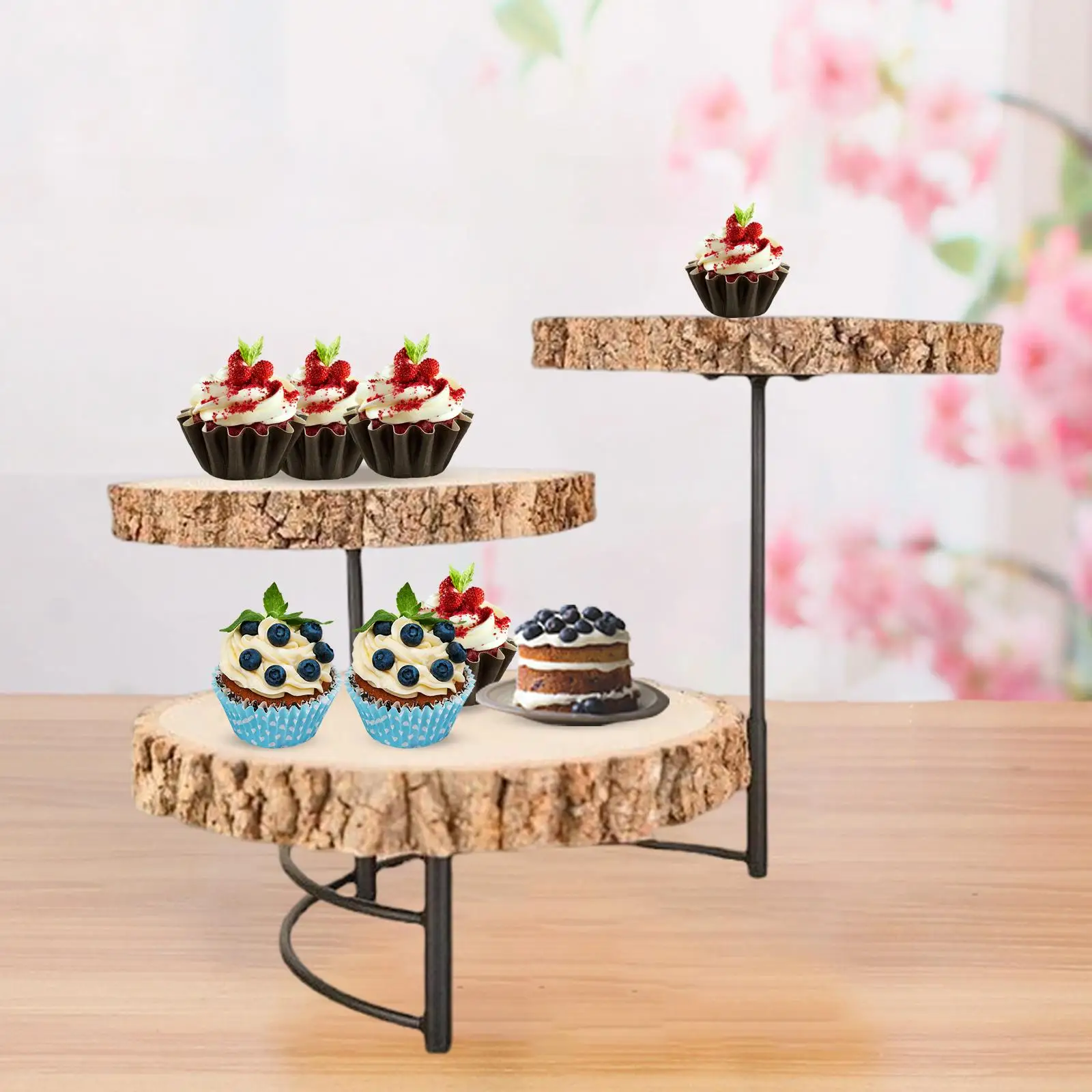 Wooden Appetizer Serving Tray 3 Tier Serving Platter Reusable Cake Plate Stand Living Room Fruit Snack Party Filming Props