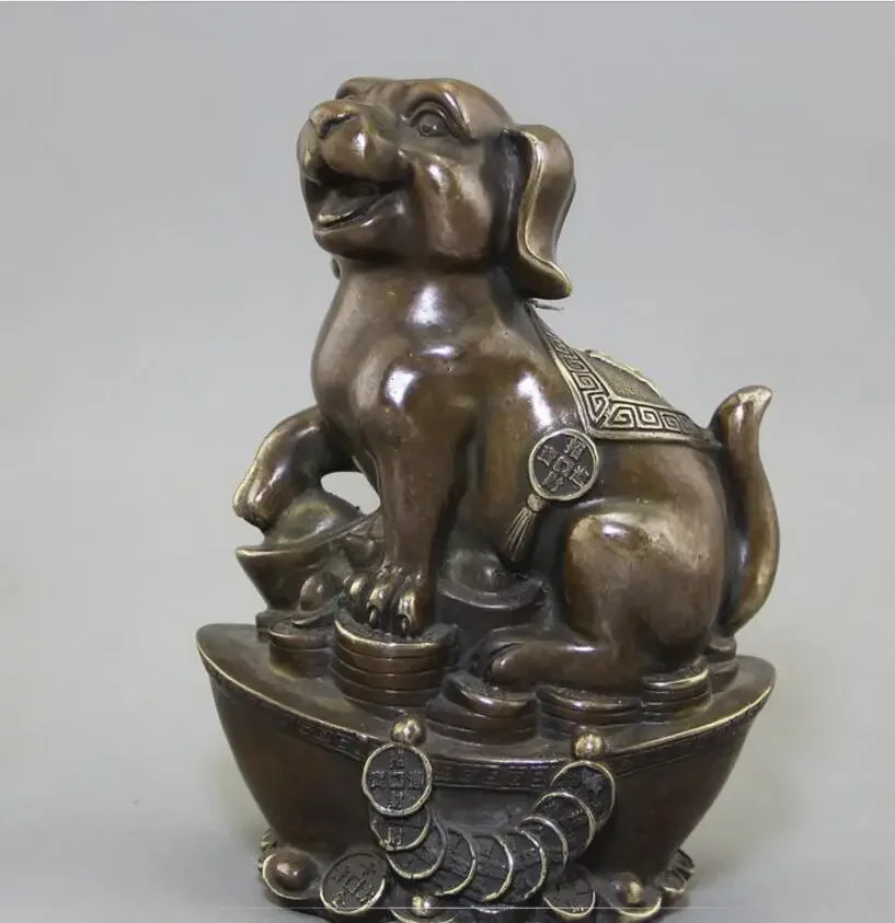 

Copper Statue Wholesale collection of antique antique crafts, exquisite pure copper, brass Yuanbao dog ornaments