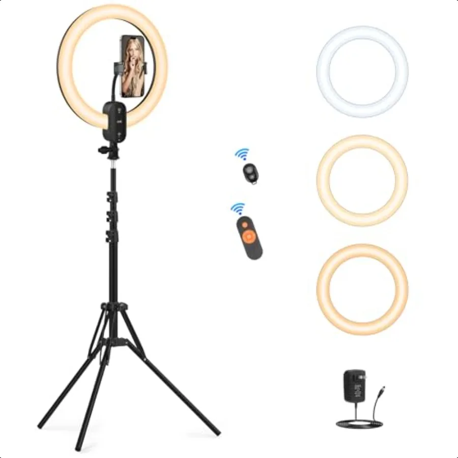 

12 Selfie Ring Light with 63 Tripod Stand Phone Holder QEUOOIY 20W LED Circle Lights Dimmable 30006500K with Remote Control and