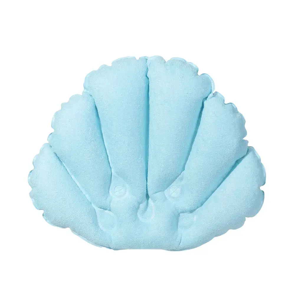 Soft Spa Neck Bath Pillow With Suction Cups Inflatable Terry Cloth Fan-shaped Neck Support Pillow Bathtub Cushion