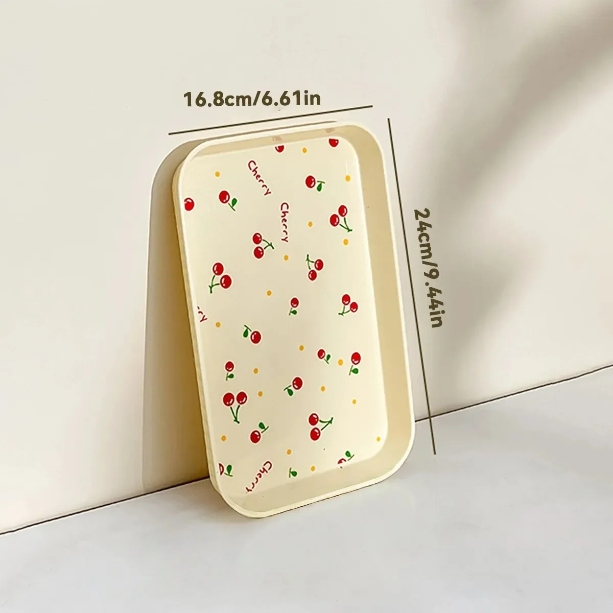 Rechthoekige plastic opbergbak met kersenpatroon, geschikt voor het serveren van desserts, fruit en andere gerechten, stapelbaar, multifunctioneel, decoratieve bak voor thuisgebruik.