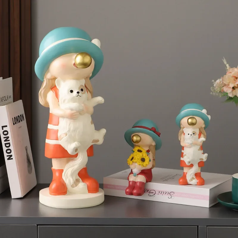 Creative Nordic Girl Resin Ornaments Home Decor Crafts Statue Desk Figurines Room Decoration Bookcase Birthday Gift for Girl