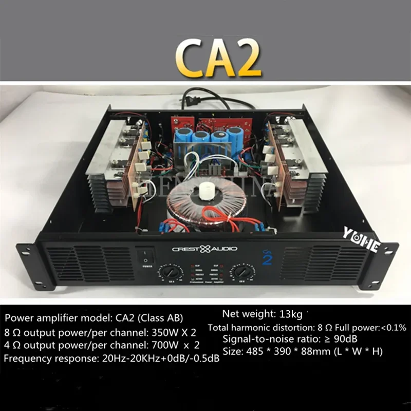 CA2 Professional Power Amplifier Pure Power Amp 2channels( 2U)KTV/Stage/Home Entertainment KTV 8Ohm 350W*2 4Ohm 700W*2