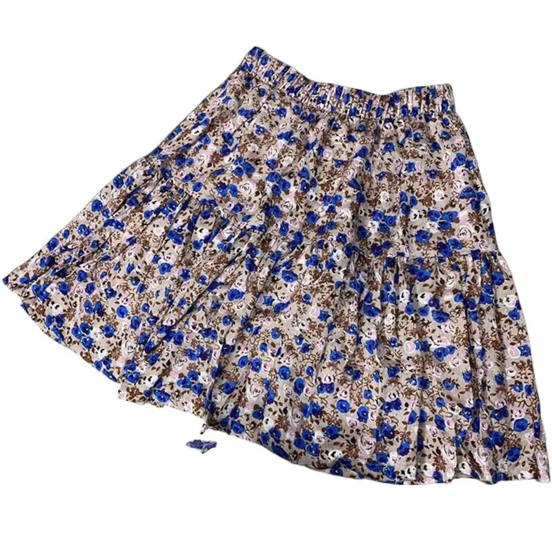 

2024 New Women Summer Bohemian Floral Print Ruffles Mini Skirt Elastic Waist Cotton Short Skirts faldas