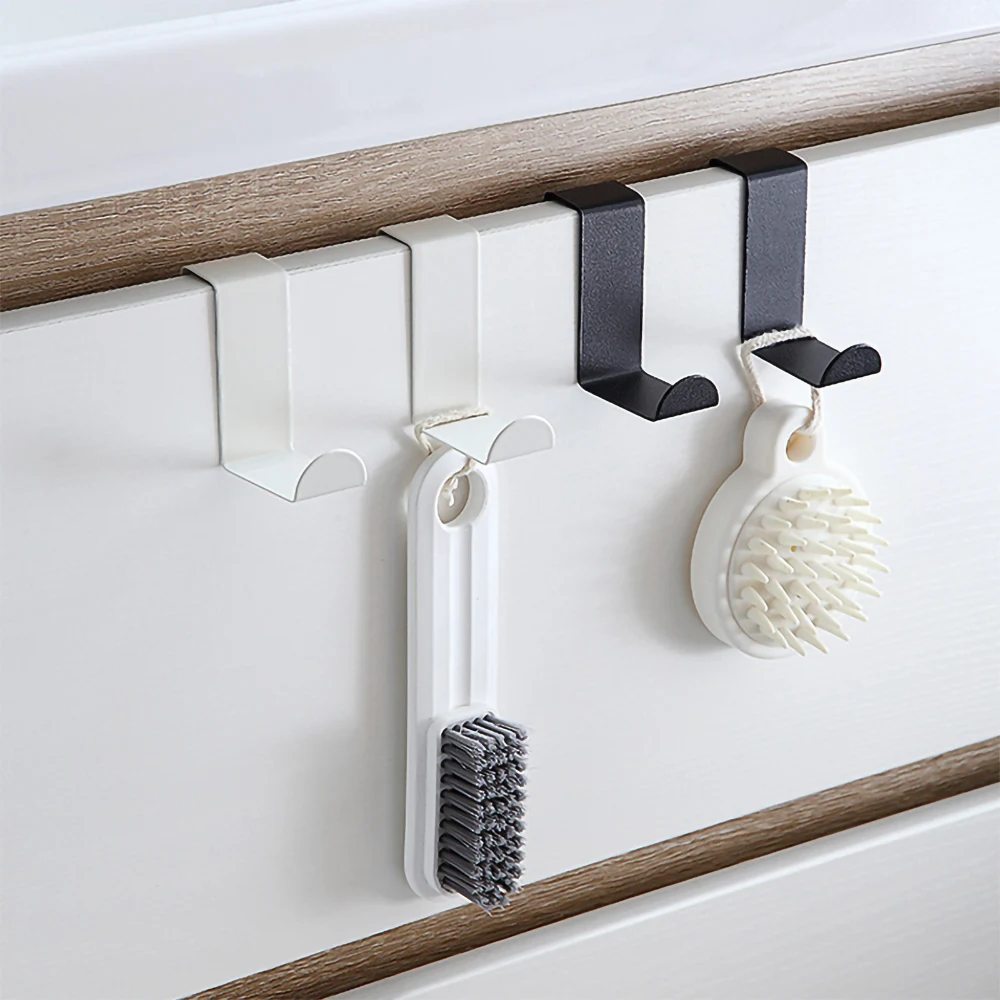 2/1Pc S-shaped Cabinet Door Hooks Stainless Steel Punch-Free Behind Door Hanger Holder Home Kitchen Bathroom Door Organizer Hook