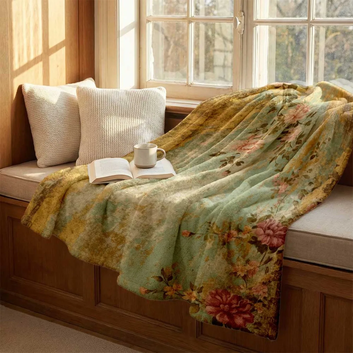Large Floral Vintage Polyester Throw Blanket Cozy Boho Home Decor Fall Autumn Tapestry Wrap for Sofa Bed