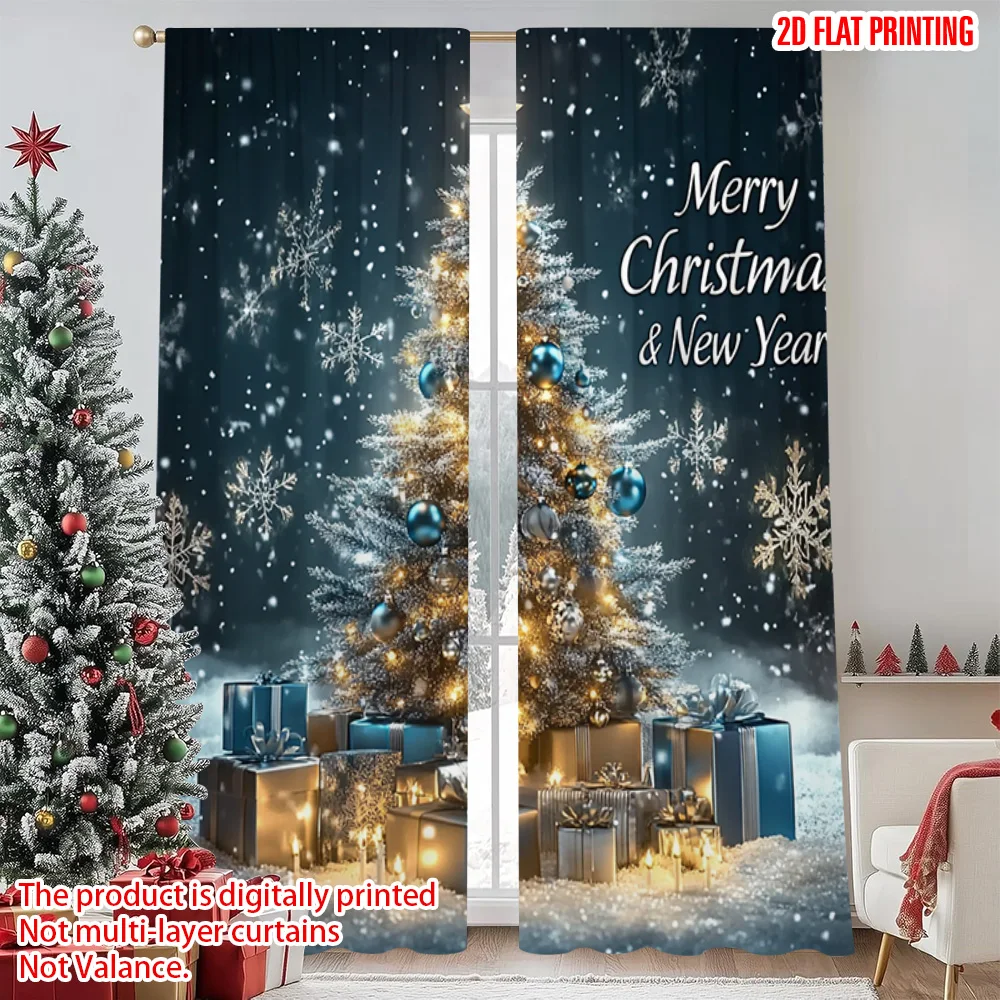 

2pcs 2D flat printing Merry Christmas Drapes christmas trees 0 Versatile Polyester Fabric Without Electricity Birthday Party for