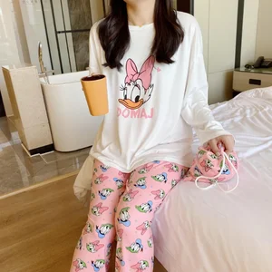 Novo pijama de outono winnie the pooh da disney, pijama longo de algodão com gola redonda, duas peças de seda, roupa de dormir feminina 8 principais vendas pijama do pooh - №6