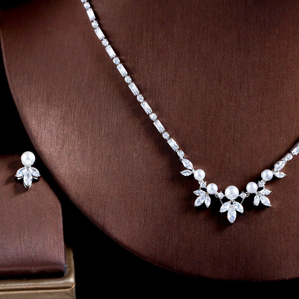 CWWZircons Schöne Blatt Tropfen Mehrfarbigen Kubische Zirkon Luxus Big Chunky Hochzeit Halskette Ohrring Braut Partei Schmuck Sets T636 – Detail 6