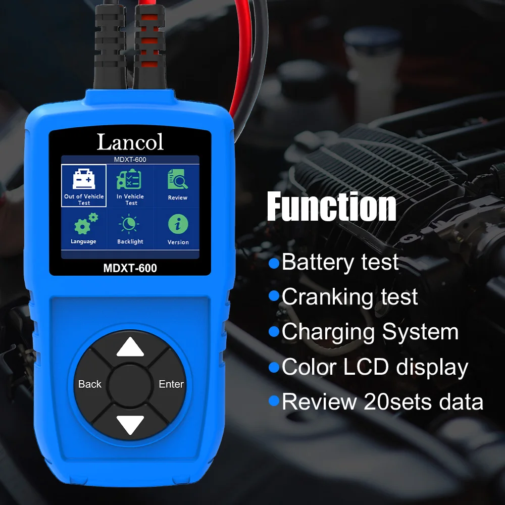 

Тестер автомобильного аккумулятора Lancol MDXT600, 12 В, с ЖК-экраном, 40-2000 CCA