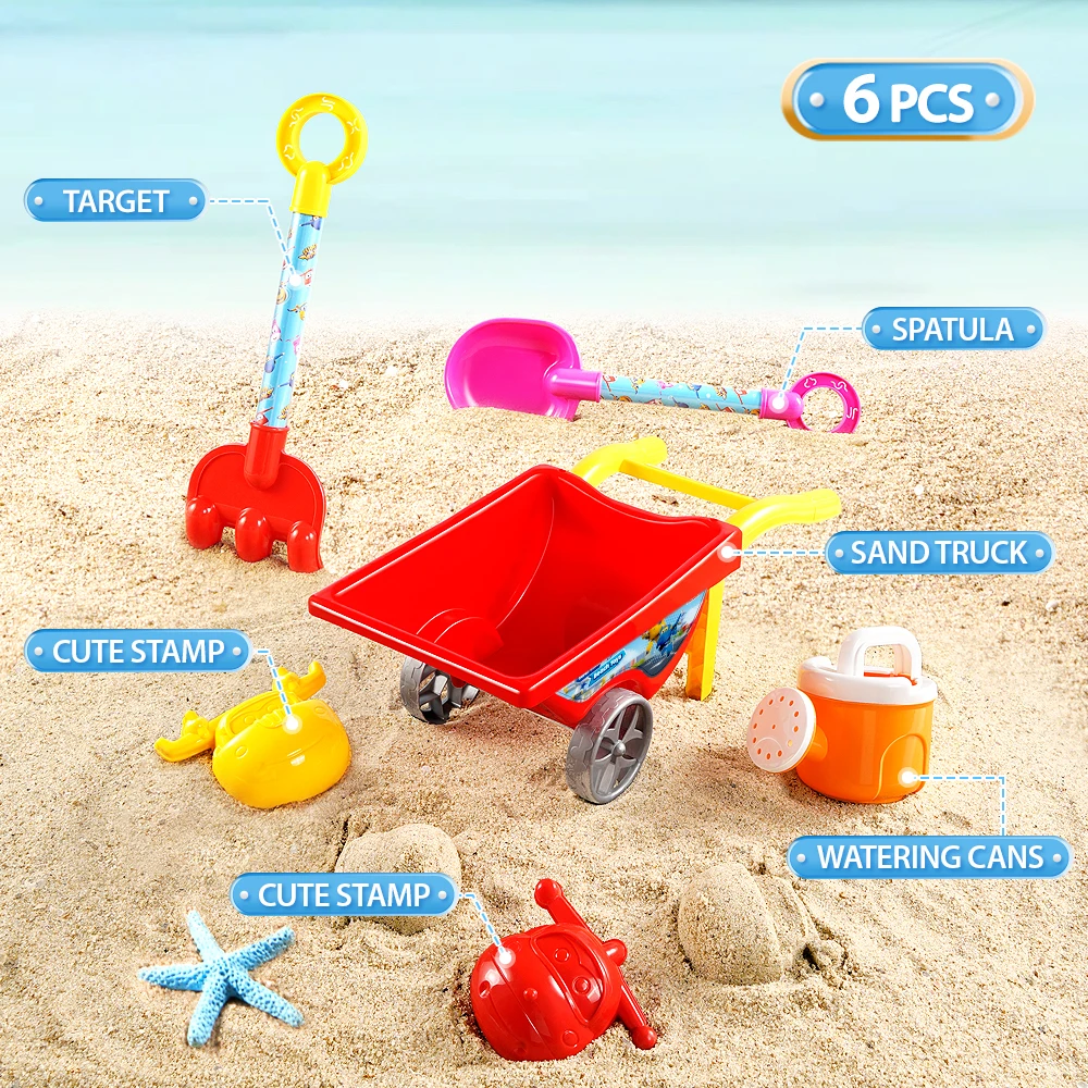 Super Wings Esclusivo 6PCS Jett Summer Beach Set Trolley Secchi Pale per sabbia Stampi Rastrello Annaffiatoio Giochi d'acqua Giocattoli per bambini