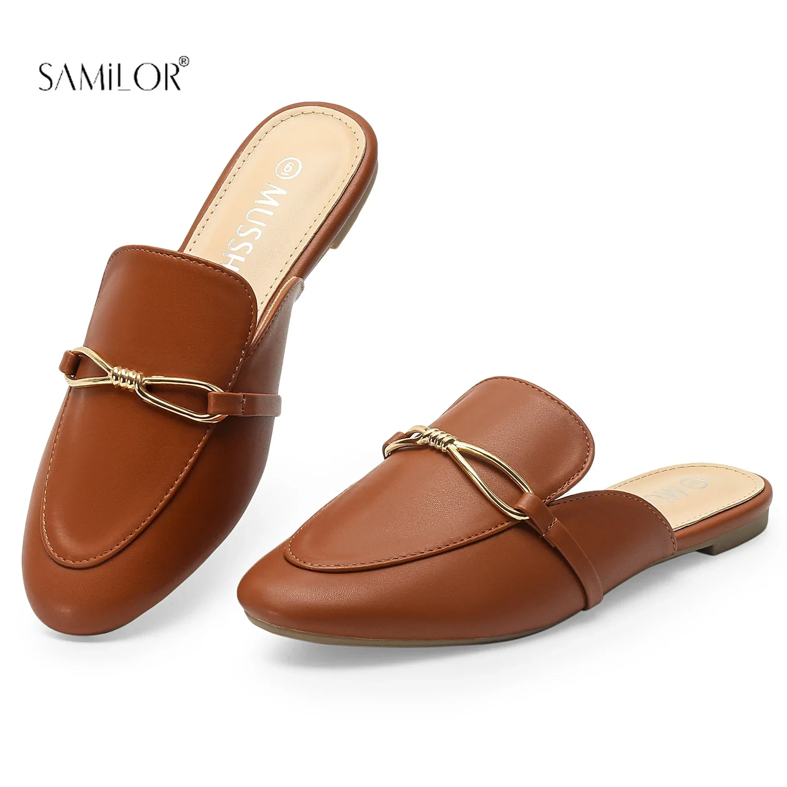 

Women's Flat Mules Buckle Pointed Toe Backless Slip on Slides Loafer Shoes Comfortable Flats with Buckle All the Year Slipper