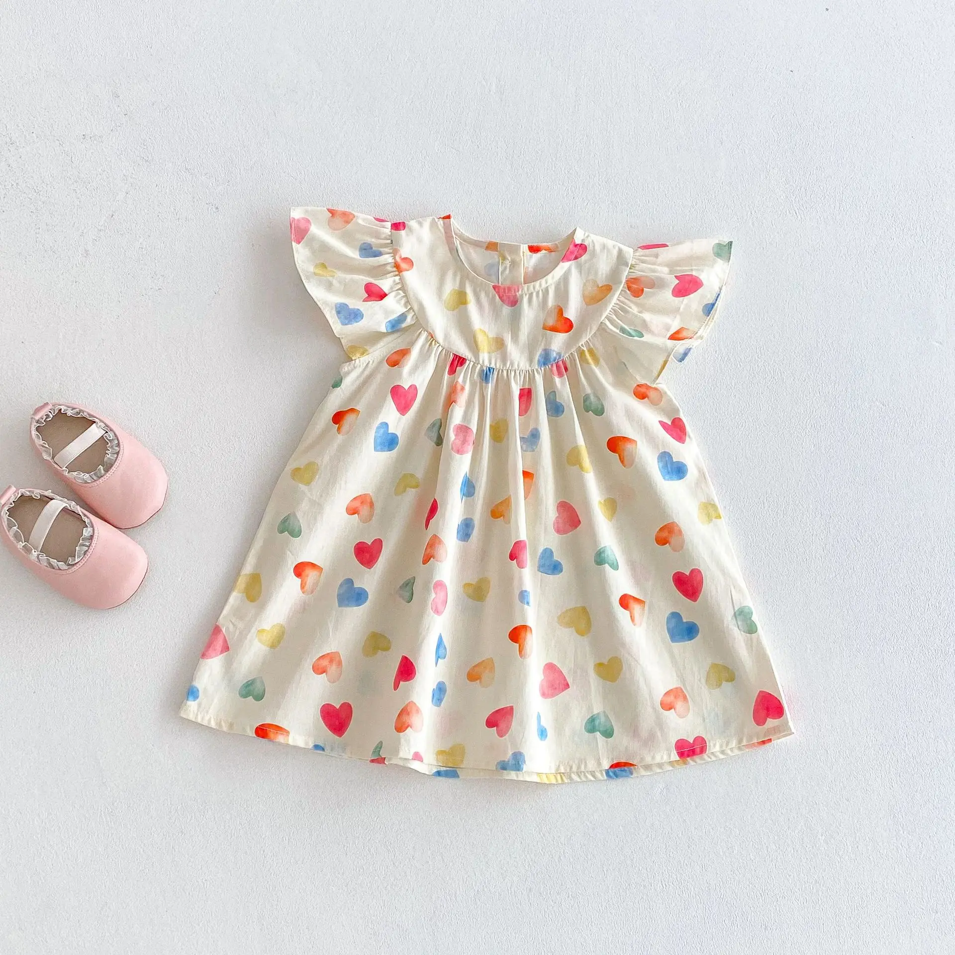 

Летние платья для девочек, новинка 2023 года, милое красочное платье принцессы с летящими рукавами для девочек, одежда для малышей