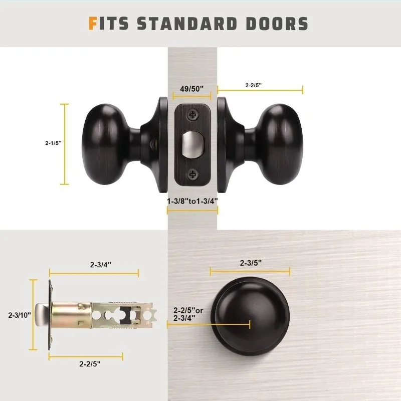 Modern Door Knob Passage Door Knob Set, Closet Door Knobs, Hallway and Closet Door Knob in Classic Style, Oil Rubbed Bronze