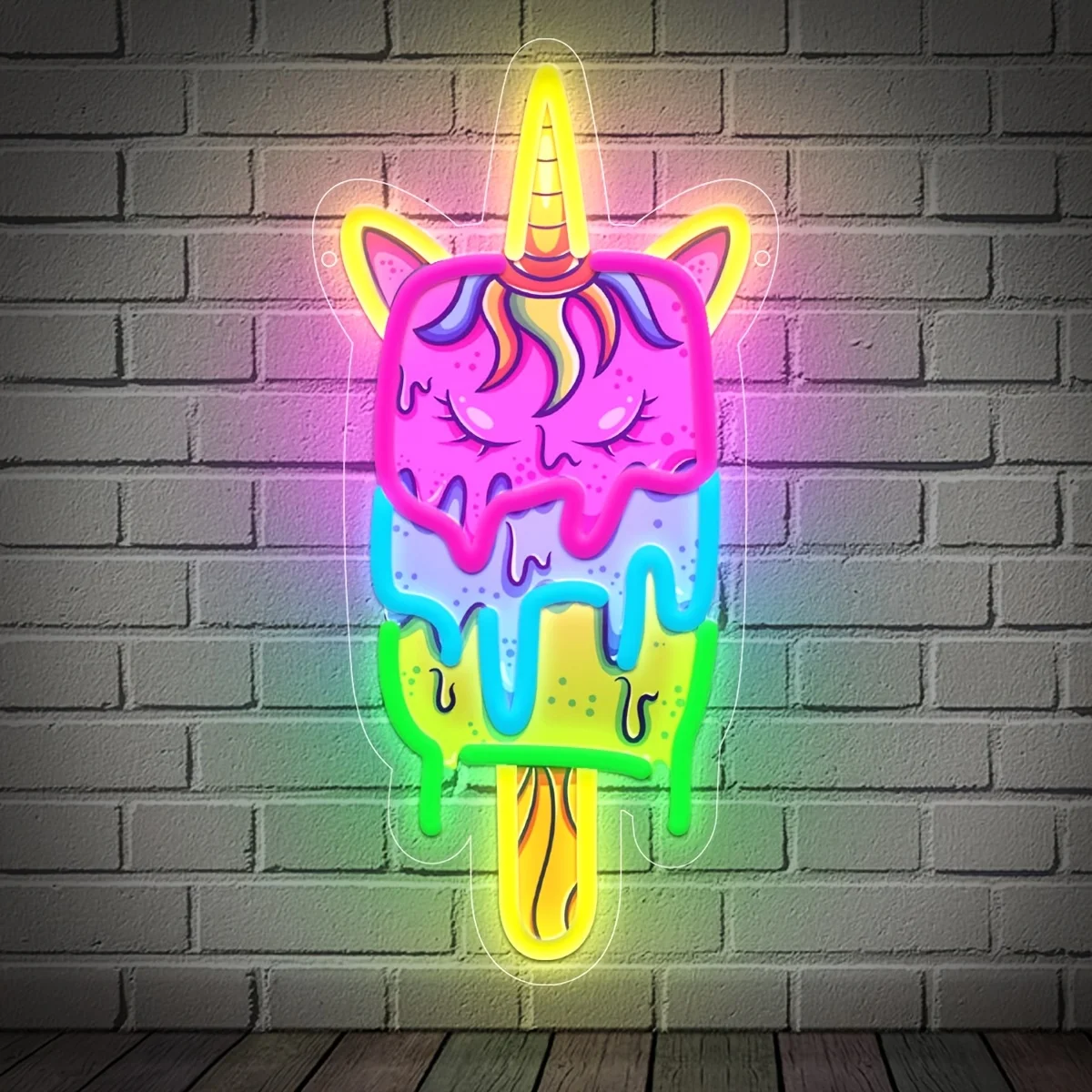 Unicorn Popsicle Neon Sign Fun Cartoon Ice Cream Neon Light Dimmable LED for Cave Bar Restaurant Art Wall Decor Birthday Gift