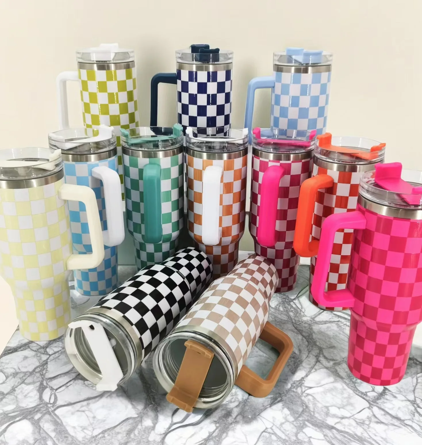 4oz next-generation 5D checkerboard 304 stainless steel large capacity insulated cup, car cup, ice cream cup handle