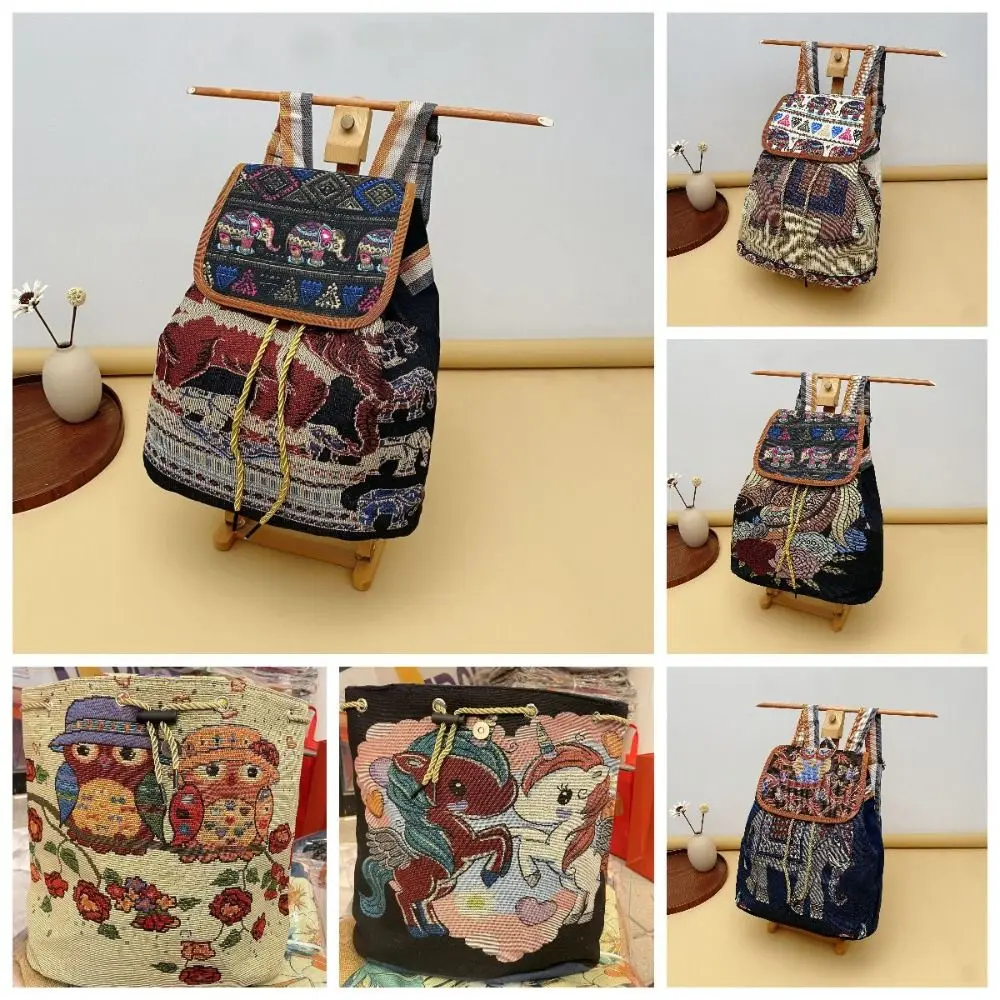 Mochila de malha casual, Harajuku, bolsas de pano vintage, grande capacidade, lona, estilo nacional, bolsa de praia, bolsa de praia