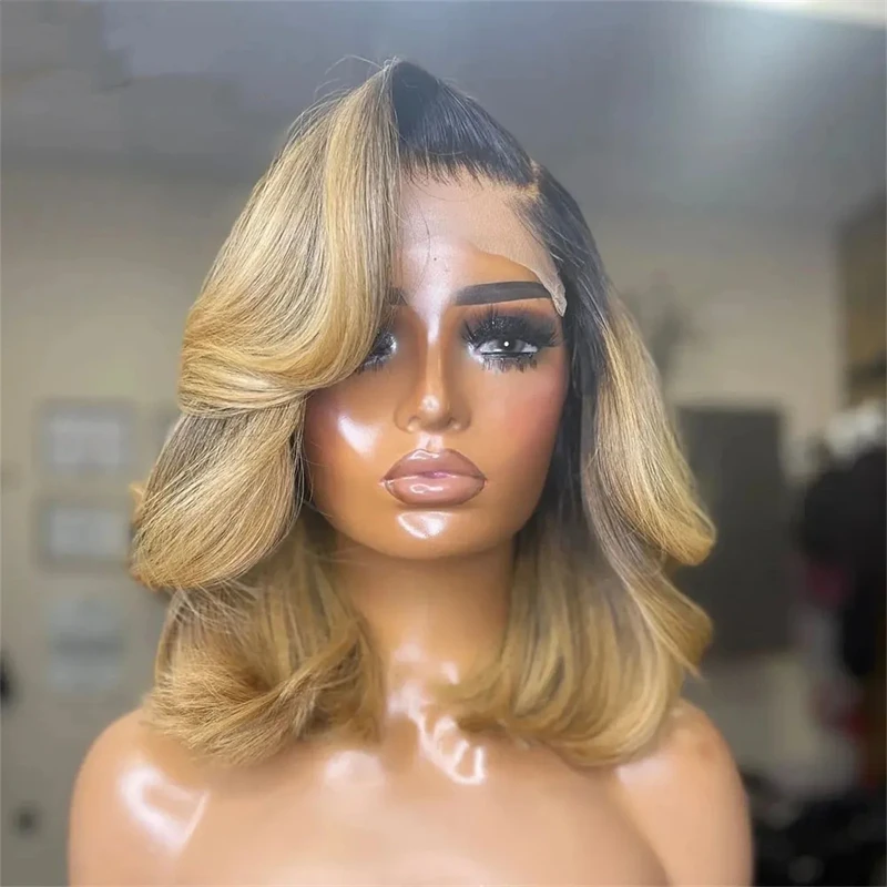 Body Wave Short Bob Pruik Brazilian Human Hair Pruiken Voor Zwarte Vrouwen 13X4 Honingblonde Lace Front Pruik 13X6 Hd Lace Frontale Pruik