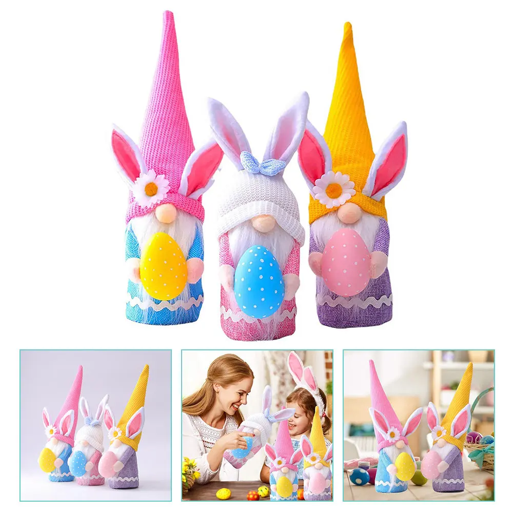 

Набор из 3 плюшевых кроликов с яйцами в позе объятия, для пасхального декора, украшения гостиной, детской комнаты, полки, подарок на Весенний фестиваль