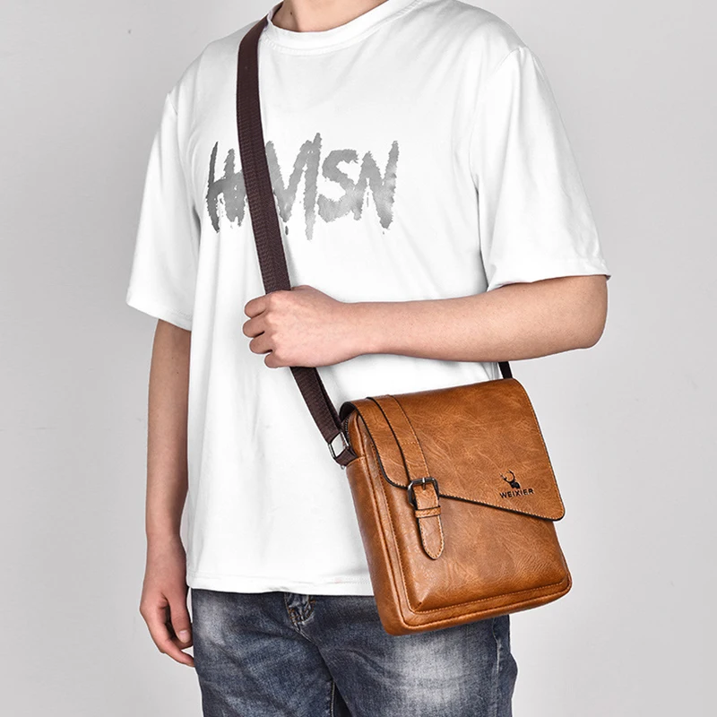 

Vintage Shoulder Men'S Bag PU Leather Messenger Side Cross Sling Crossbody Porter Cell Phone Pouch Caddy Male Essentials Bag
