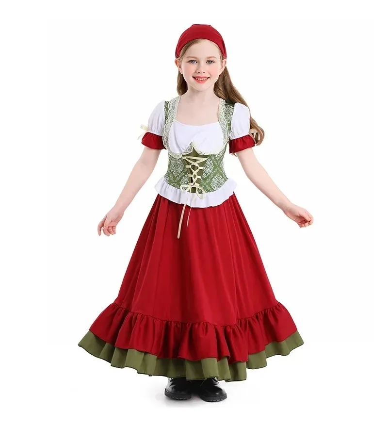 

Kids Dirndl Dress Girls Medieval Farm Maid Cosplay Oktoberfest Costume Children's Carnival Party Beer Girl Dresses