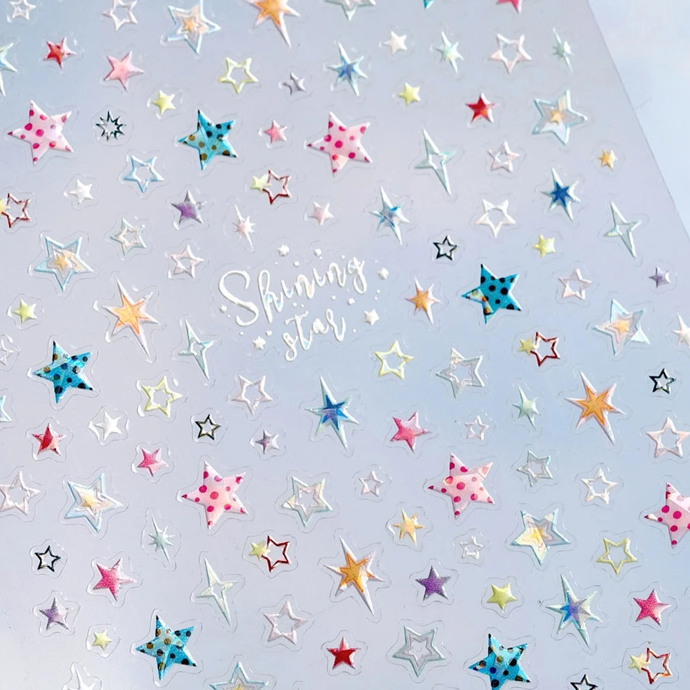 Shiny Red Stars 5D Nail Art Sticker Metallic Shimmering Glitter Five Pointed Star Self-Adhesive Decoration Manicure Decal DIY