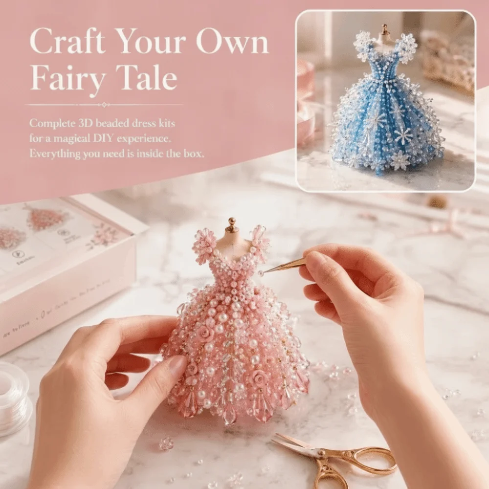 3dデザインビーズドレスキット小さなビーズドレスシェイプビーズ織りキットクリエイティブクラフトかわいいデザインビーズクラフトキットギフト贈り物
