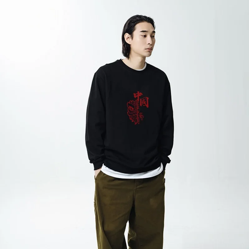 

Loose Fit Fce Lined round Ne Sweatirt Printed Dragon Year Women's Sle Casual Comfortable Cotton Hoodie for Autumn Wi...