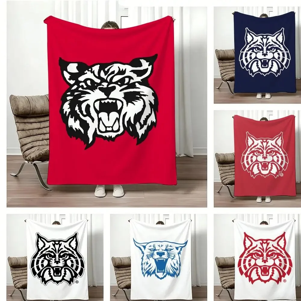 Wildcat Bobcat Mascot Head Sports Logo Print Flannel Throw Blanket Athletic Team Spirit Multi‑Color Soft Lightweight Plush Blanket for Sofa Couch Bed Home Decor