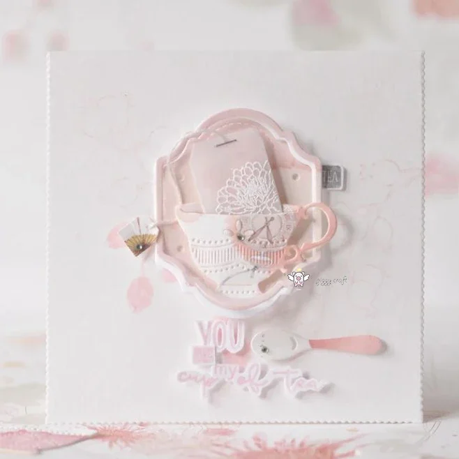Piggy Craft Metall-Stanzformen, geschnittene Matrizenform, Spitze, Teekanne, Teetasse, Sammelalbum, Papier, Basteln, Messerform, Klingenstanzer, Schablonen