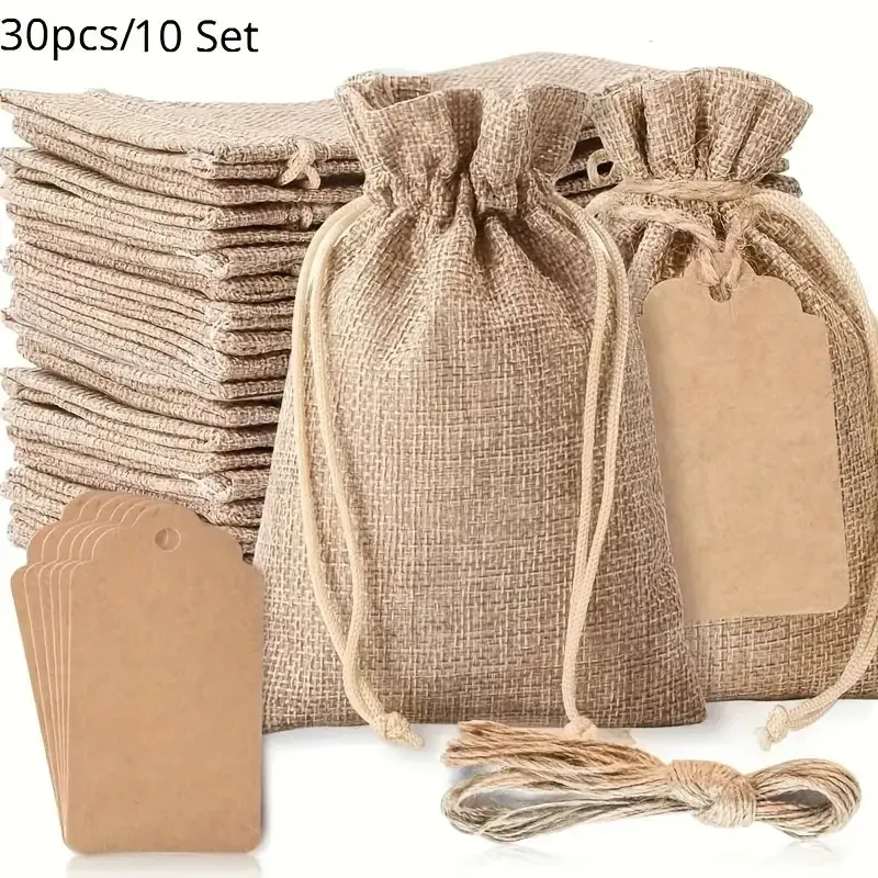 Premium Linen gift bag with drawstring and tag - 4x6 