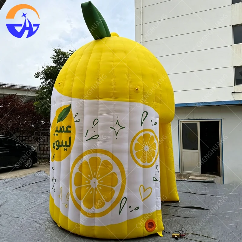 Inflatable Lemon Bar Booth, Blow Up Fruit shape Concession Stand, Inflatable Lemon Drink Kiosk For Juice Brand Promotion Decor