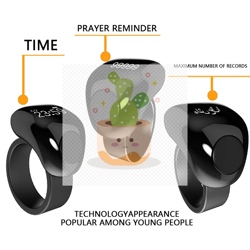 الذكية الثناء Zikr الدائري للمسلمين تسبيح OLED عداد رقمي تسبيح وقت الصلاة الاهتزاز تذكير مقاوم للماء #2