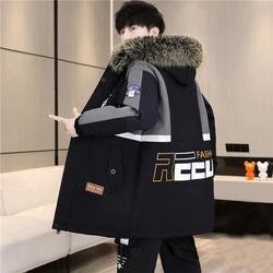 Fashion 2025 Autumn Winter Men's Hooded Plush Thicken Jackets Youth Streetwear Loose Fleece Coat Mid-Length Warm Parkas Clothing
