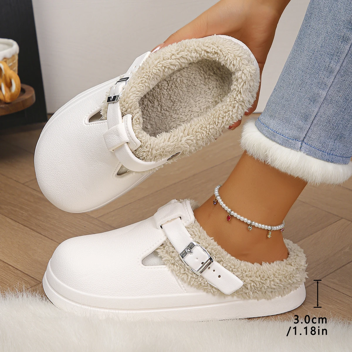 

Fleece Birkenstocks slippers girls step on shit feeling warm waterproof EVA material lightweight fashion cotton slippers