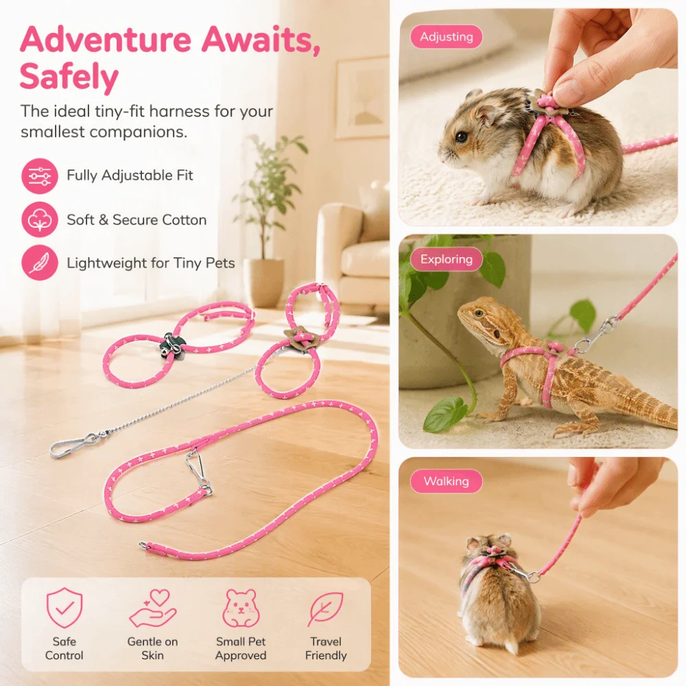 Adjustable Cotton Pet Harness Adjustable Knot Ultra-Soft Adjustable Harness Bell Attachment Durable Small Pet Harness Rats