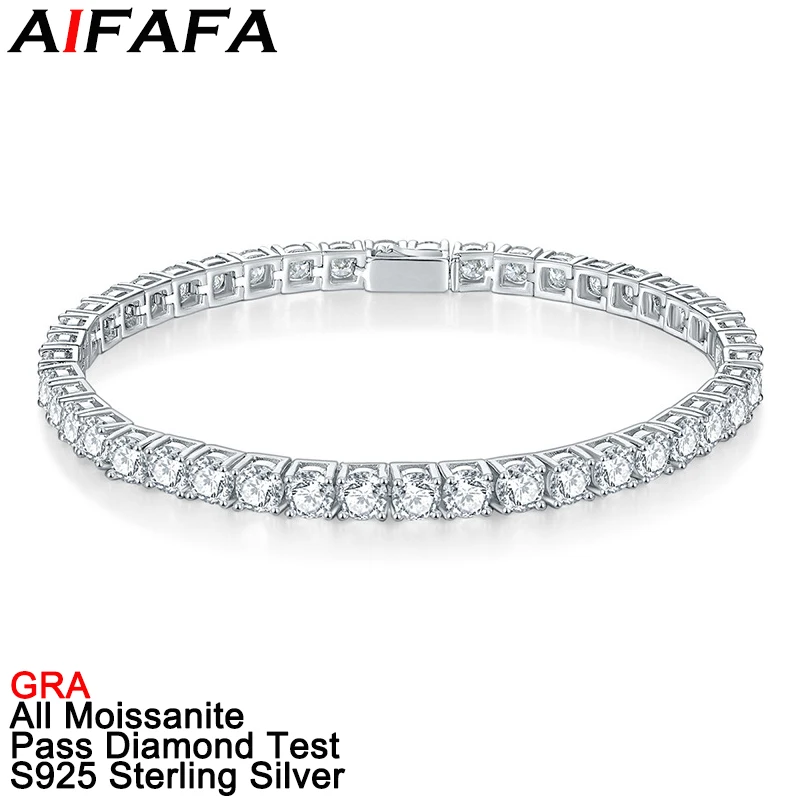 AIFAFA 4/5/6.5mm All Real Moissanite Tennis Chain Bracelet for Man Women Hand Chain S925 Silver Jewelry Pass Diamond Test GRA