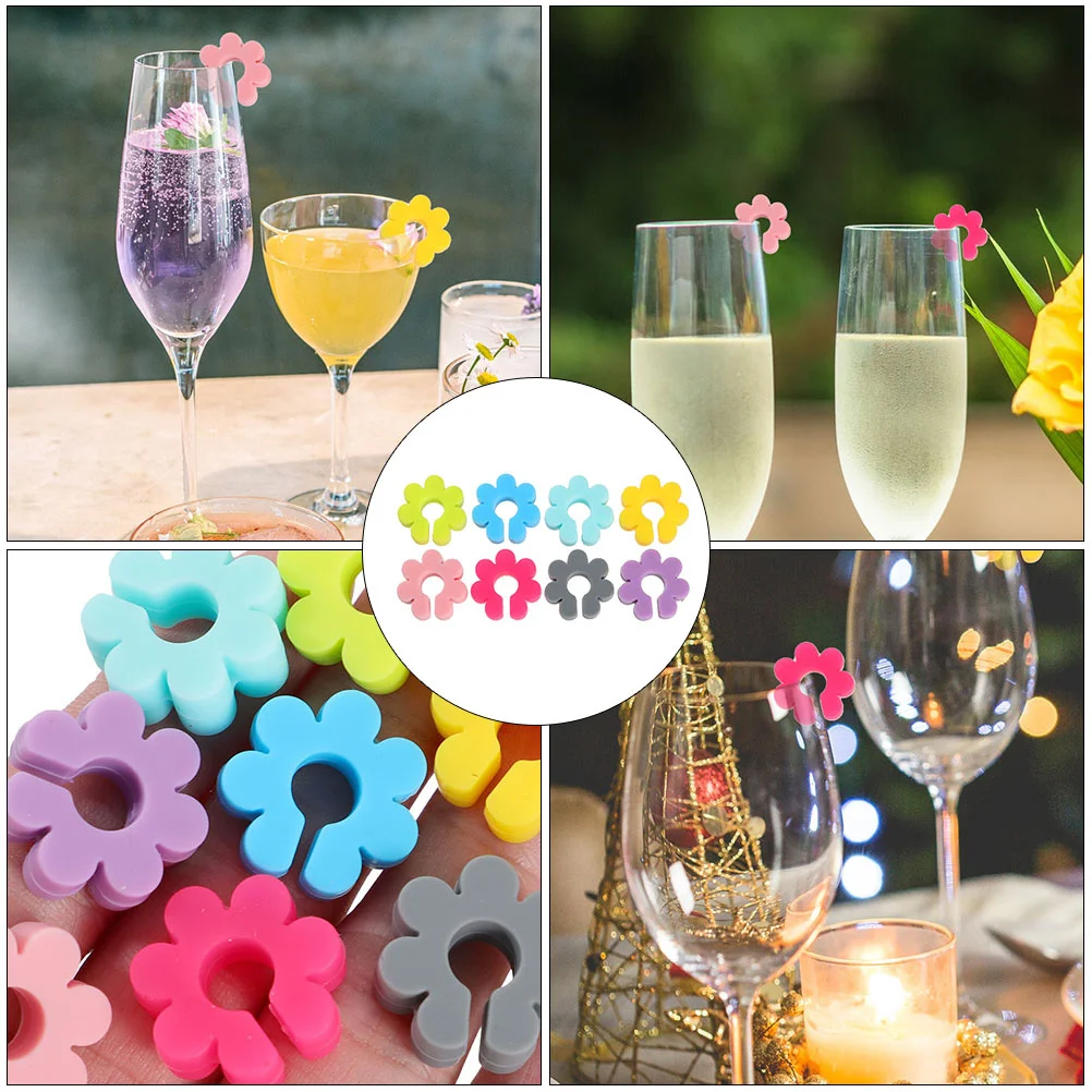 

24Pcs Wine Glass Charms Silicone Drink Markers Reusable Identifying Tags for Parties Cocktail Dinners Creative Glass Decoration