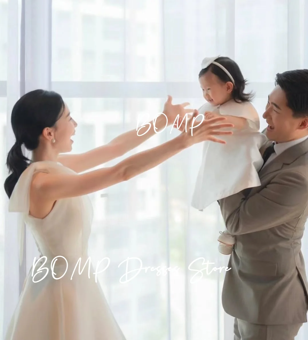 BOMP – robe de mariée sirène ivoire coréenne, épaules dénudées, Simple, manches courtes, en Satin, personnalisée, jolies robes de soirée de mariée
