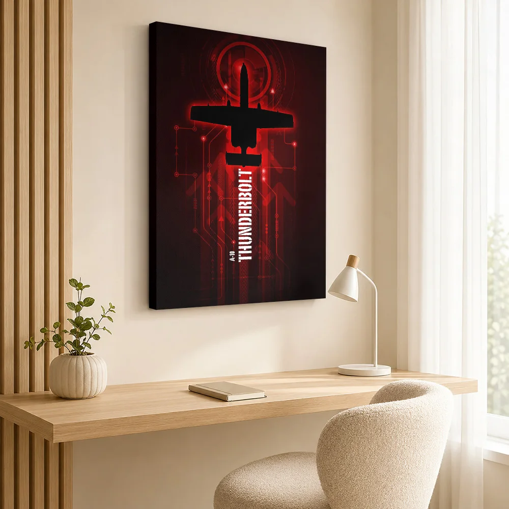 A10 Thunderbolt Aircraft Silhouette Framed Canvas Poster Customized Photo Red Outline On Black Wall Art For Bedroom Pilot Gift