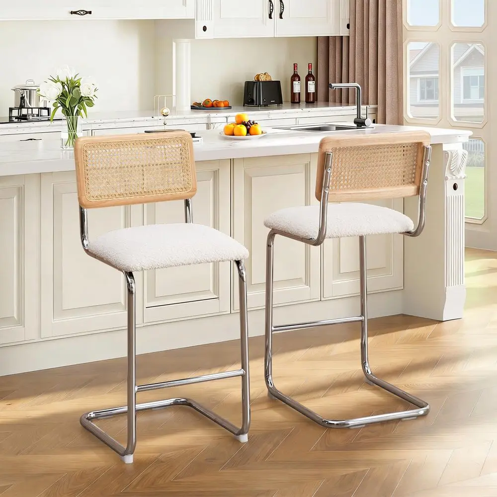 

Набор из 2 барных стульев из ротанга, в стиле Mid-Century Modern, с обивкой, высотой для барной стойки, с консольным дизайном и металлическим основанием для K
